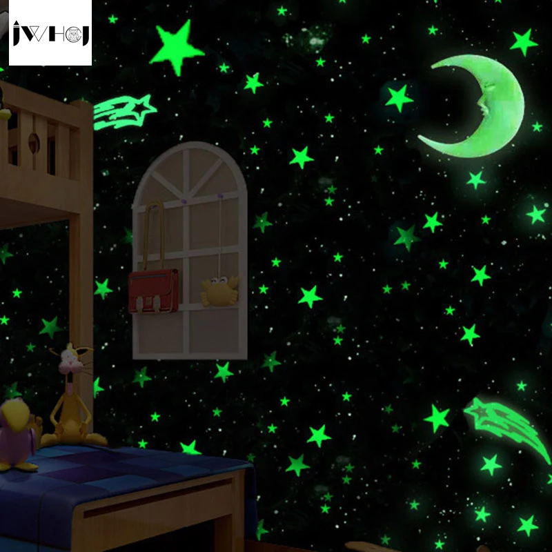 Настенные Стикеры с изображением большой Луны и звезд цвет светится в темноте