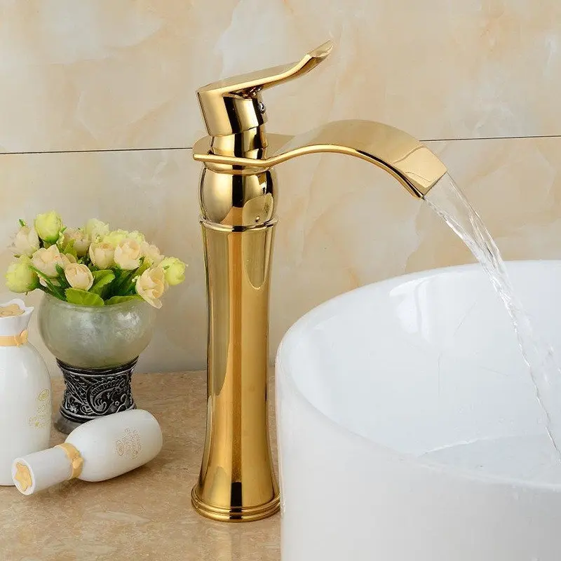 

Tuqiu Basin Faucets Gold Bathroom Waterfall Faucet Single handle Black Basin Mixer Tap Bath Faucet Brass Sink Water Crane Tap
