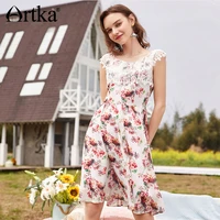 artka 2018 summer new women a line water soluble lace round neck sweet floral print sleeveless big swing dress la11789x