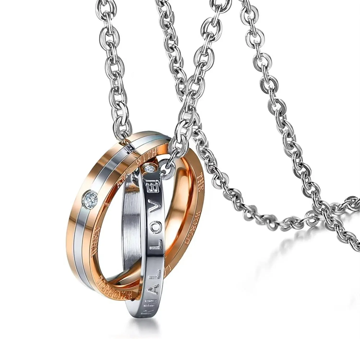 1 Pair Titanium Stainless Steel Eternal Love Circles Pendant Necklace For Him BF Her Gf Great Gifts | Украшения и аксессуары