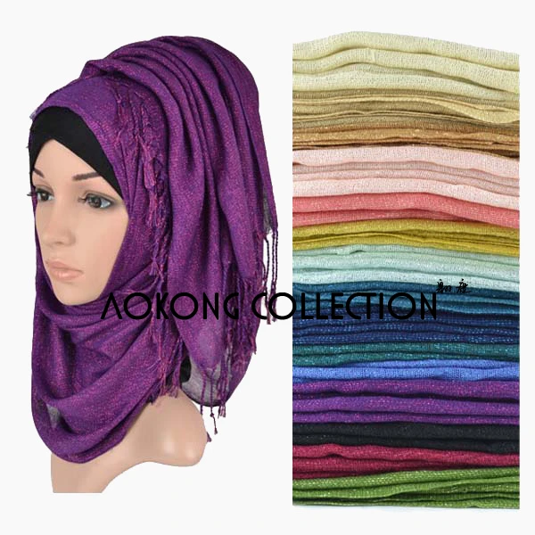 10 шт./лот смешанный мерцающий мусульманский хиджаб однотонный из вискозы