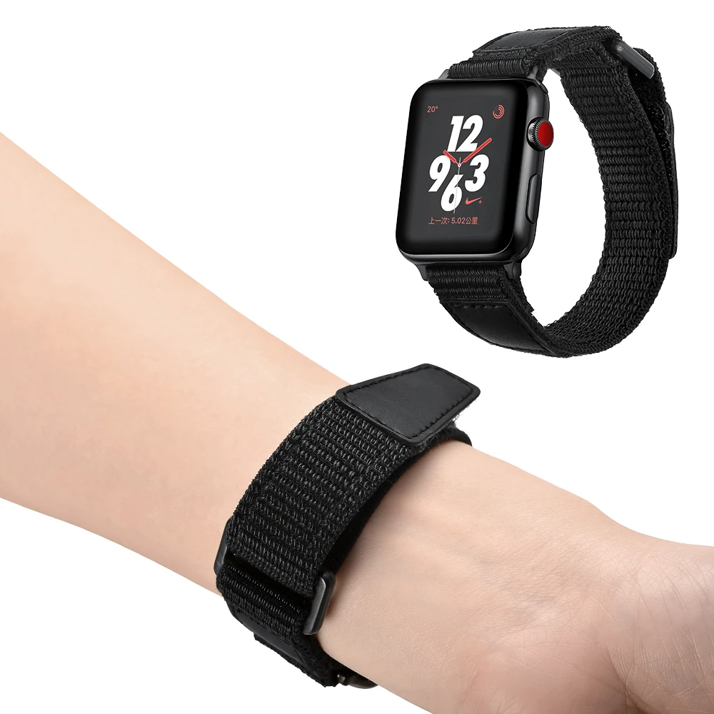 Черный спортивный нейлоновый ремешок для наручных часов Apple Watch версии 4/3/2/1 42 мм 38
