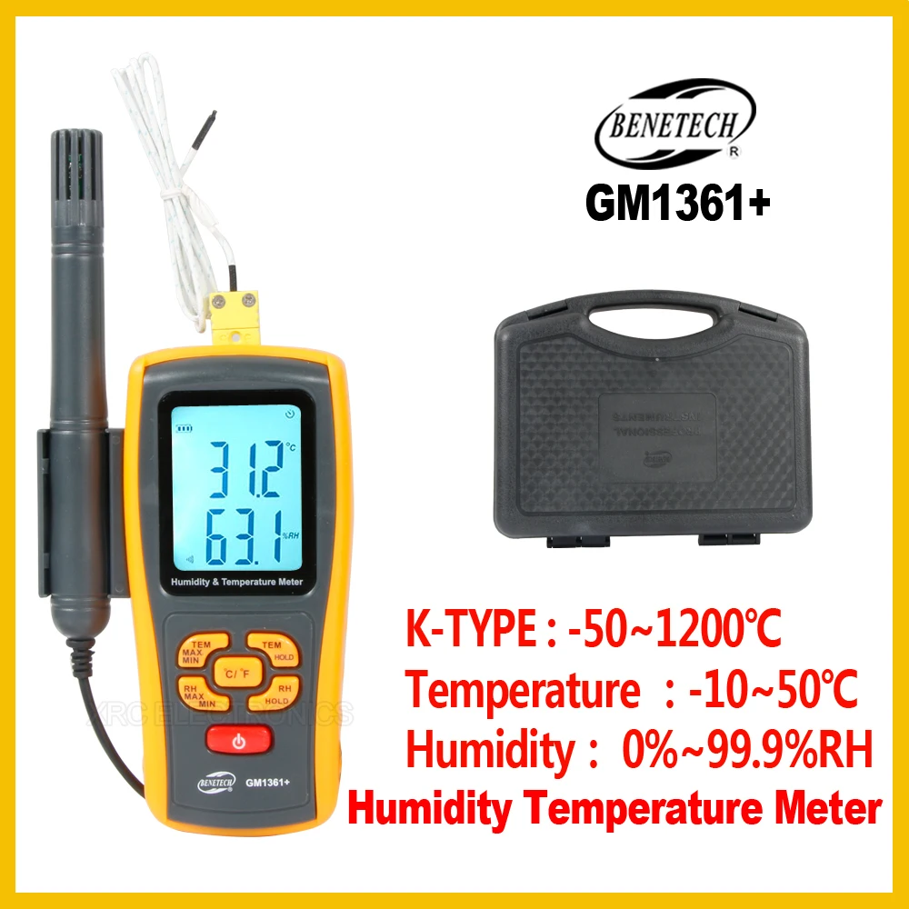 

Thermometer Hygrometer Digital LCD Display 2.5 Inch Air Humidity Temperature Meter Data Logger GM1361+BENETECH
