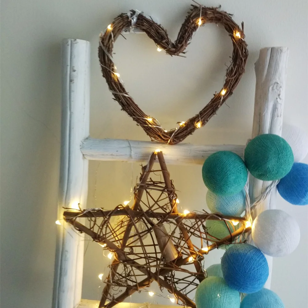 Новинка гирлянда из ротанга в форме звезды и сердца медная Серебряная Свадебный