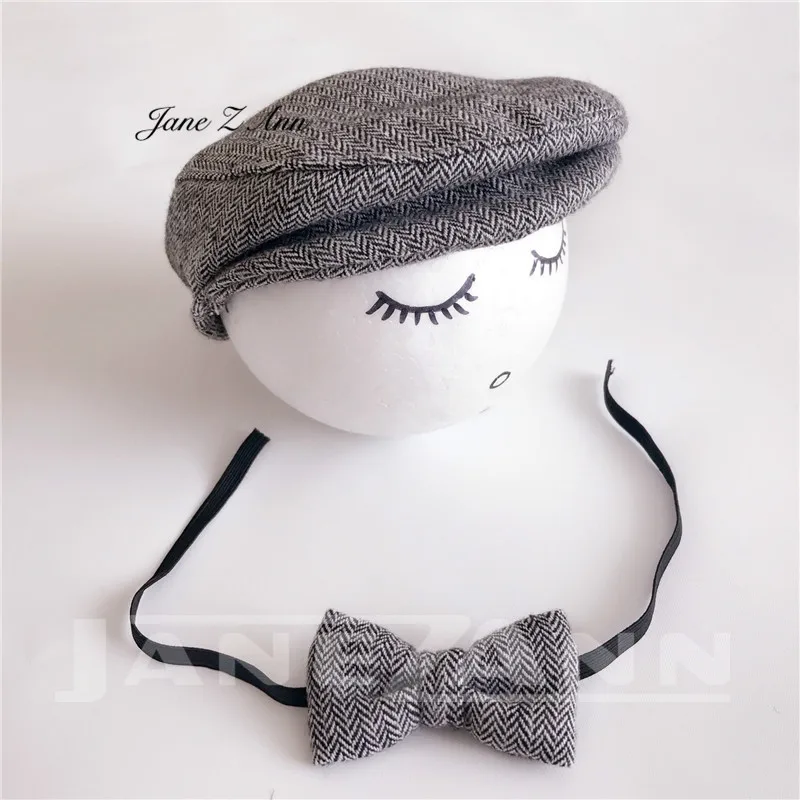 Jane Z Ann Newborn Photo Props Baby Boys Beret Hat + Bow Tie Set Photography Gentleman Cap Outfit | Детская одежда и обувь