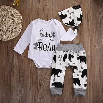 3PCS Toddler Kids Baby Boy Hat Long Sleeve Bodysuit Top Pants Newborn Babies' Clothes Outfits Clothing Set |