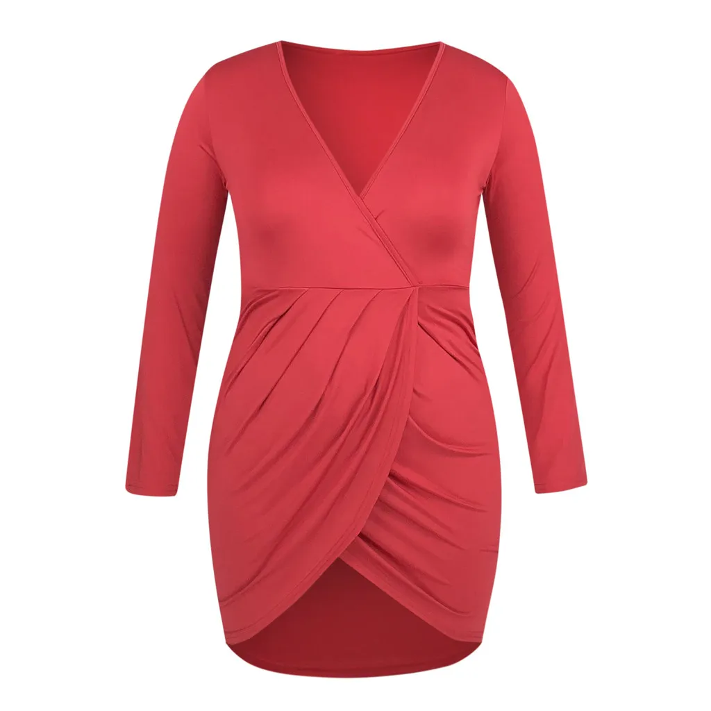 Large Size Women Dress Summer Women Large Size Solid Casual Sexy Deep V-neck Bag Hip Fat Mini Dress vestido festa