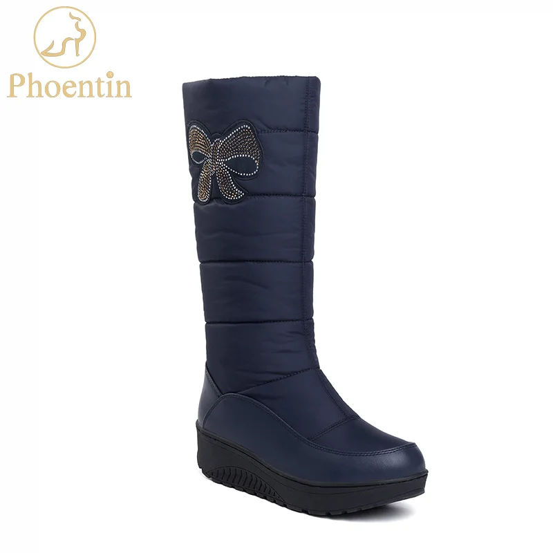 

Phoentin blue winter women boots Russia down snow boots female 2018 mid-calf warm booties platform appliques woman shoes FT553