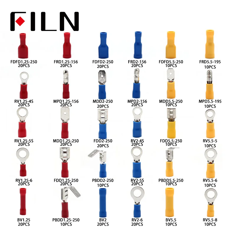 360pcs 18types Electrical Crimp Terminals Insulated Butt Connectors Spade Ring Fork Copper Terminators Set With Storage Box Red |