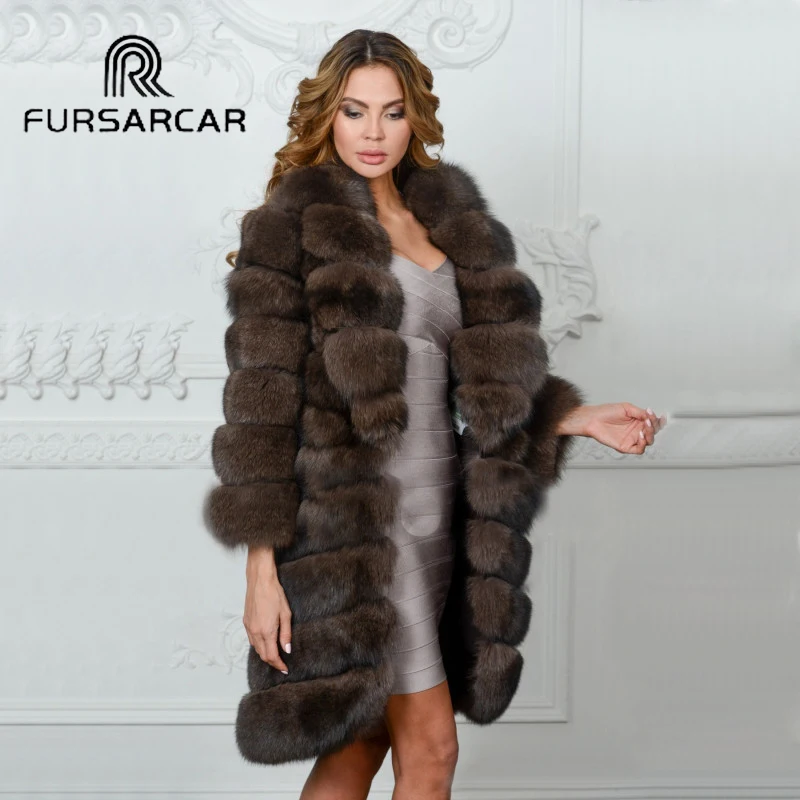 Женская меховая куртка FURSARCAR зимняя длинная из натурального Лисьего меха с
