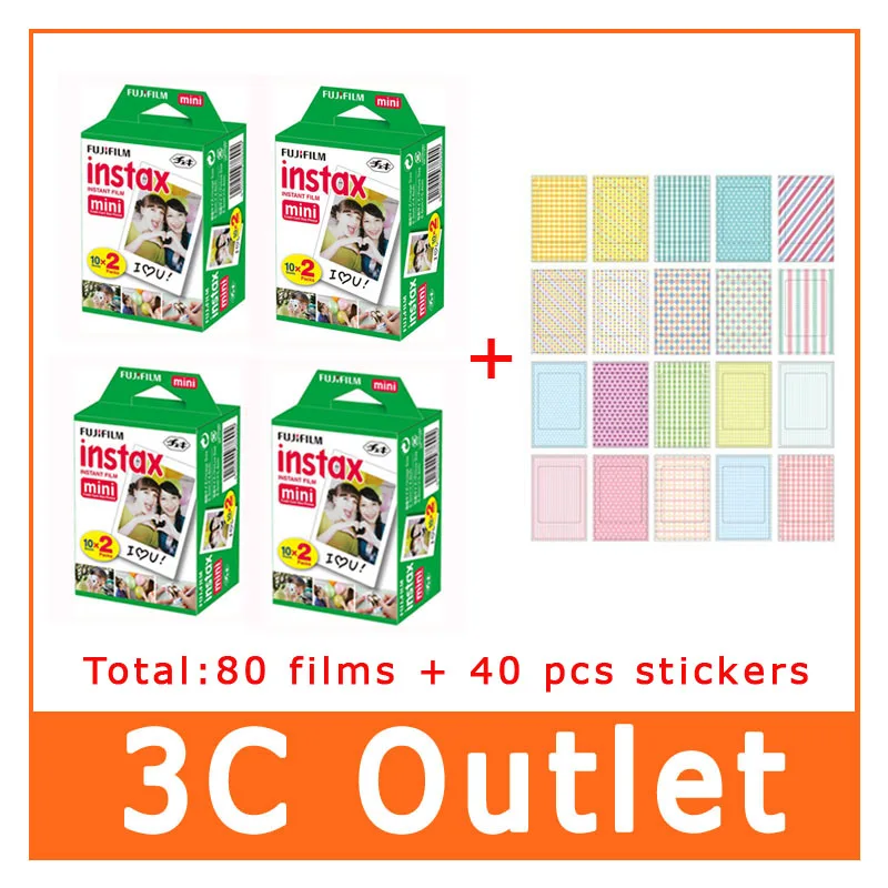 Fujifilm Instax Мини пленка 80 листов + 40 шт. декоративная наклейка для камеры Mini 9 8 7 S 25 50 90