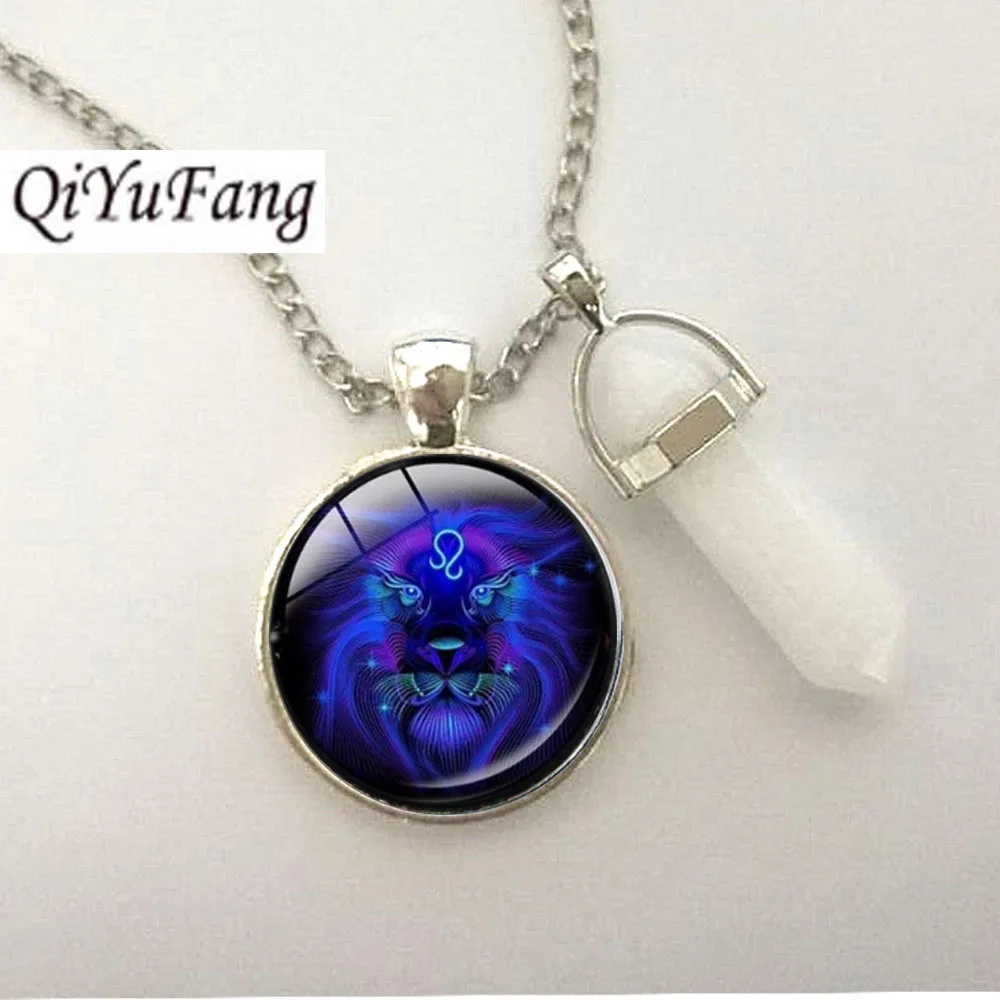 

QiYuFang Necklace With Crystal Aries zodiac star signs 12 constellation astrology horoscope Virgo Galaxy disco blue jewelry