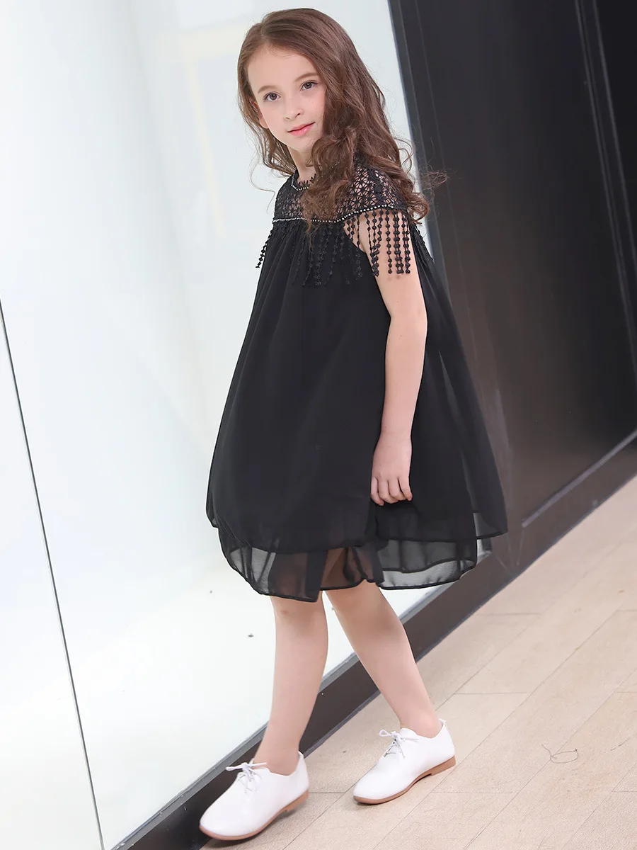 Princess Dress for Teen Girl 5 7 9 11 13 15 Years Tassels Chiffon Summer Black Lace Dresses Baby Todder Girls Clothing | Детская одежда