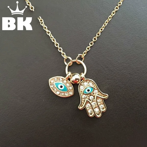 New Fashion Gold Silver Turkey Blue Eye Hamsa Hand Fatima Palm Necklac For Women Jewelry Wholesale Good Luck Chain Necklace|necklace pendant
