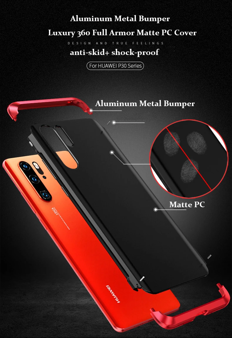 Алюминиевый металлический бампер чехол для телефона для huawei P30 P30 Pro чехол Роскошный 360 Полный армированный Матовый PC чехол рамка Honor 20 20 Pro чехол s
