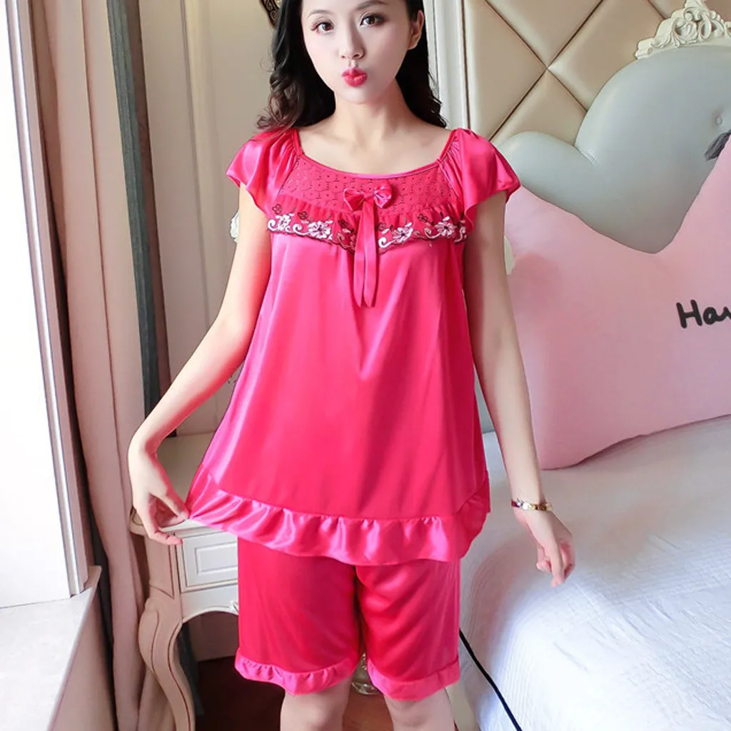 Летний модный костюм на платформе пижамы Женские однотонные сексуальные