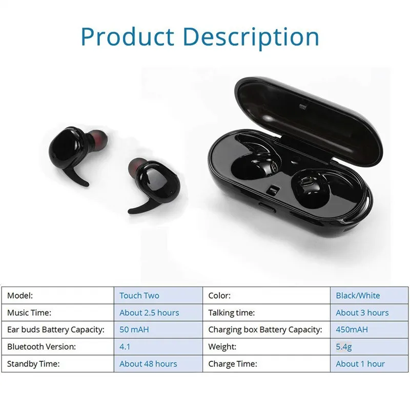 Настоящие беспроводные наушники Bluetooth Dual V4.1 Встроенный микрофон зарядный чехол