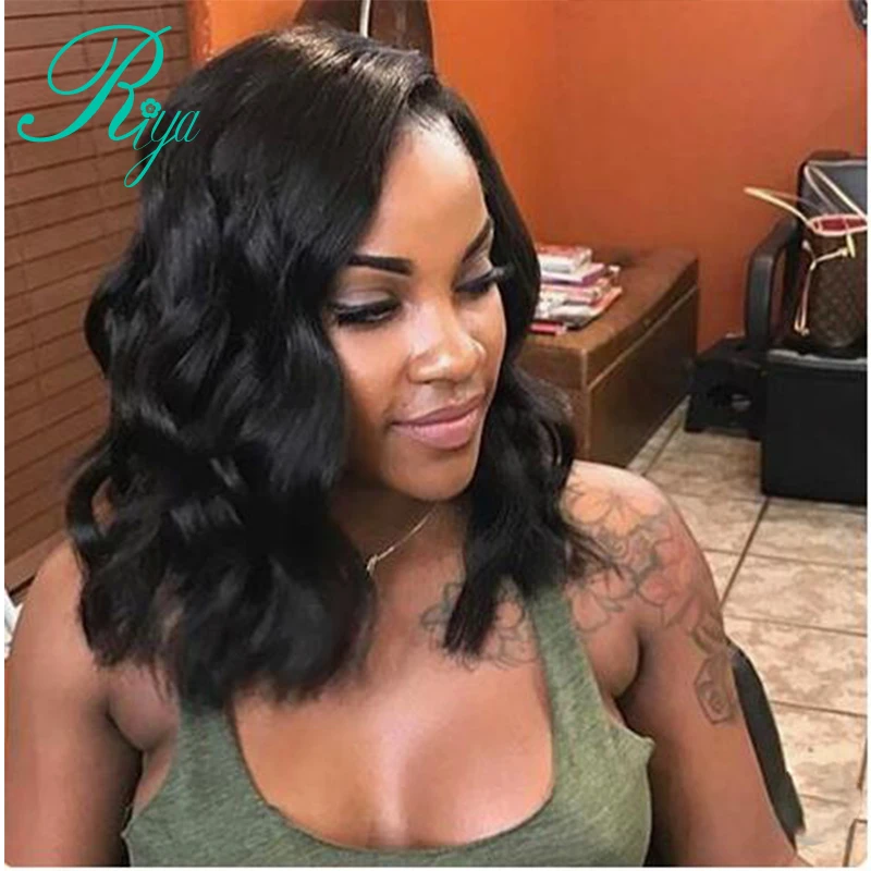 Riya Hair Короткие 13x6 человеческие волосы на кружеве парики предварительно сорванные с Детские волосы волнистые бразильские волосы remy волосы на кружеве Боб Парики 1"-14"
