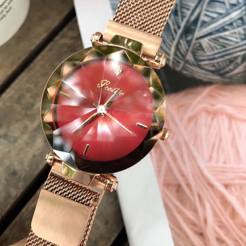 Супертонкие часы для женщин розовое золото сетка нержавеющая сталь женские