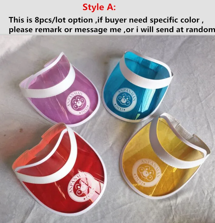 A 8pcs mix color Уличные Детские Солнцезащитные Козырьки с защитой от УФ-лучей, кепки для маленьких девочек, детские праздничные конфетные ПВХ Пластиковые солнцезащитные козырьки, пустые шляпы без топов, пляжные шляпы - Цвет: A 8pcs mix color