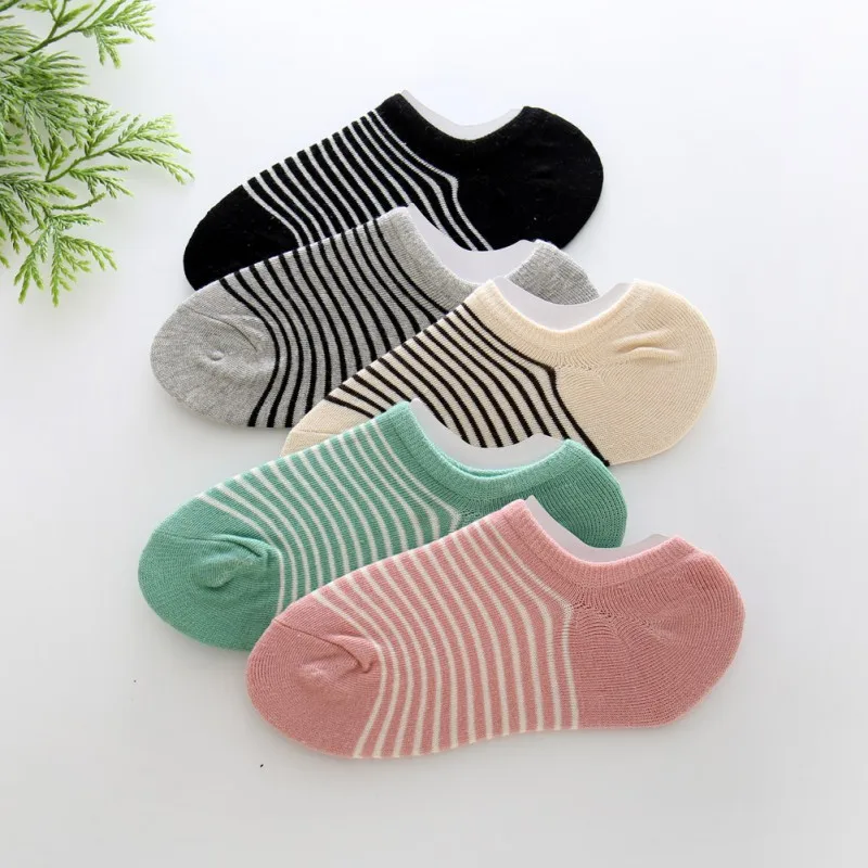 

Women Striped Print Short Sock Spring Summer Autumn Cotton Thin Section Silicone Non-Slip Invisible Boat Socks