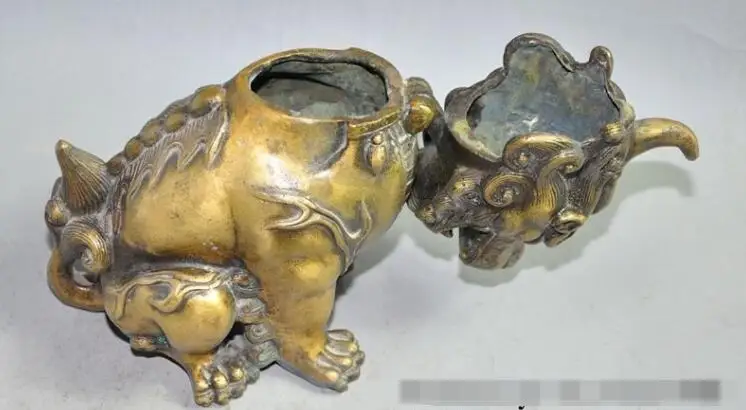 SCY S00476 chinese buddhism bronze animal foo dog lion beast statue incense burner Censer B0403 | Дом и сад