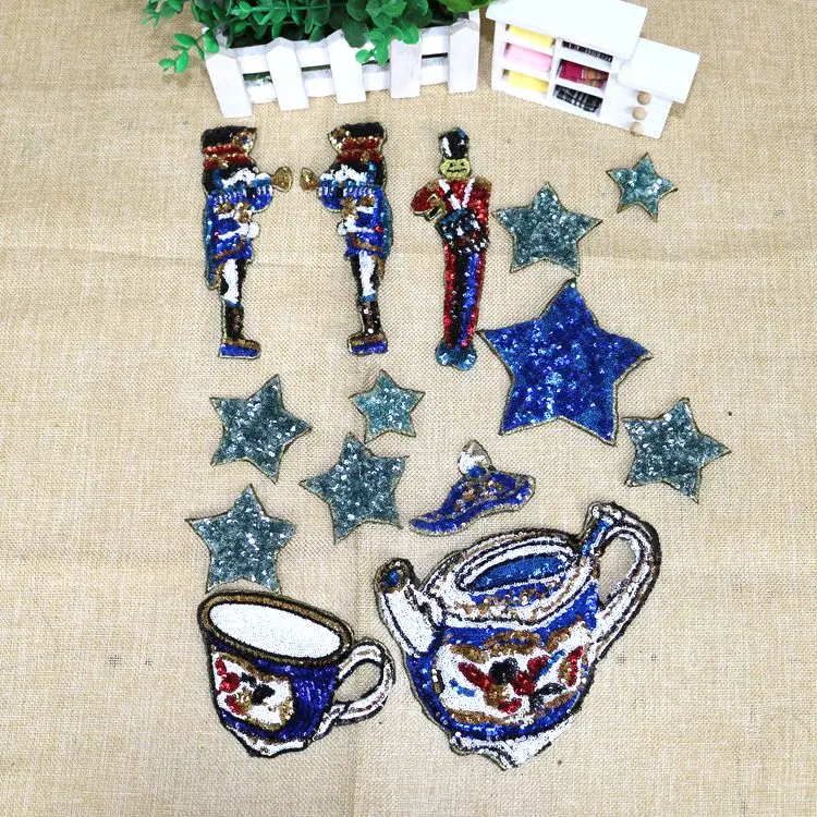 High quality embroidery sequin teapot five-point star soldier decals decorative clothing DIY accessories | Дом и сад