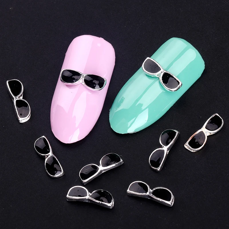 Blueness 10Pcs/Pack New 2015 Whole Black Sunglasses Rhinestone 3D Nail Art Decorations DIY Alloy Nails Tools Top TN1031|rhinestone 3d|alloy nail3d
