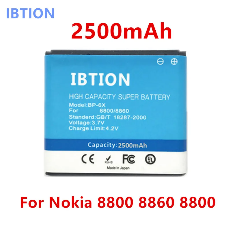 Ibtion 2500 мА/ч BP 6X литий ионный аккумулятор телефона Батарея для Nokia 8800 8860 Sirocco N73i|battery