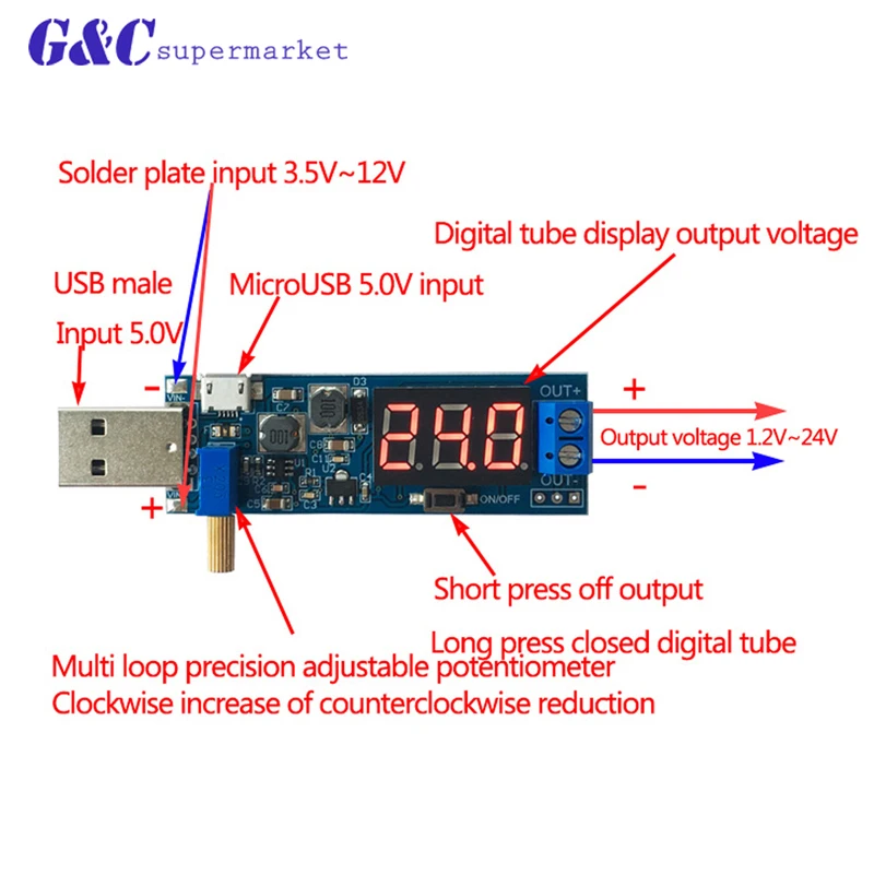 Dc dc 5 В до 3 в/12 в USB понижающий модуль питания регулируемые комбинированные