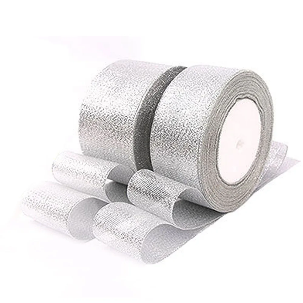 Silver 25 ярдов 22 м золотые Серебристые блестящие атласные ленты для DIY Рождественская Свадебная вечеринка украшение ремесло торт подарки бант упаковочная лента - Цвет: Silver