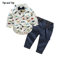top and top autumn baby boy clothing sets bow tie long sleeve cartoon t shirtsuspender pants 2pcsset formal baby clothes