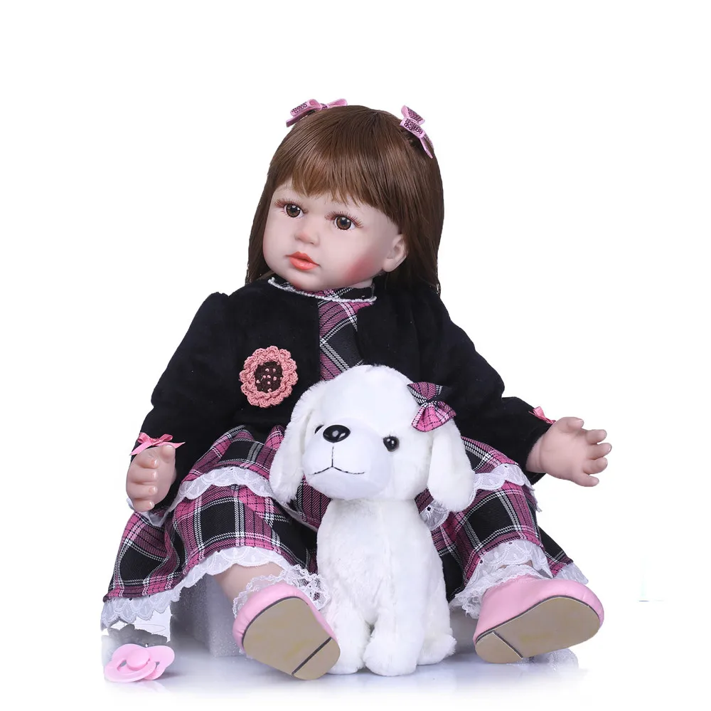 58cm pretty girl toddler Bebes reborn vinyl silicone baby dolls with puppy plush children gift toy | Игрушки и хобби