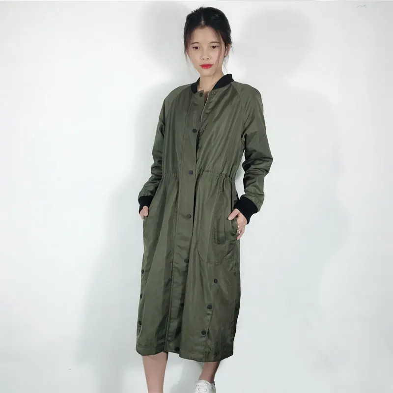 

Sexy New Fashion Polyester Long Windecoat Fall Long sleeve O-neck Windproof jacket
