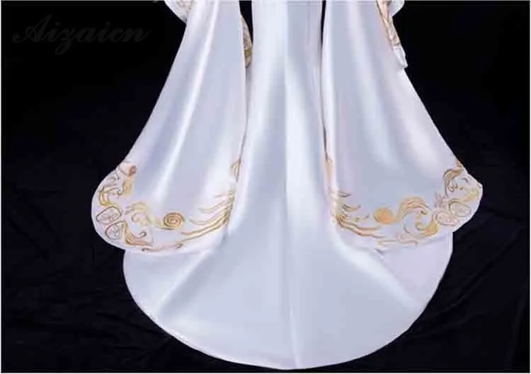 Национальный Ветер белый Cheongsam хост Длинные вечерние платья для женщин Китайская традиционная одежда Qipao Вышивка хвост платье