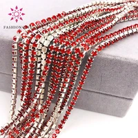 free shipping 5 yardsbag super bright encryption red 2mm 4mm silver base glass rhinestones cup chain diy clothing accessories