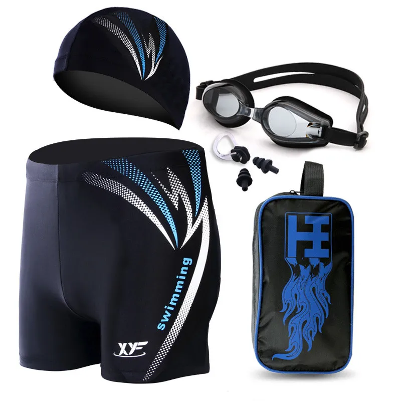 Мужские купальные плавки боксеры шорты черные комплекты с очками для плавания