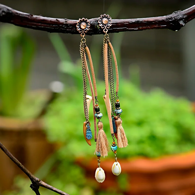 Женские индийские серьги подвески DOUVEI этнические богемные с длинными цепочками