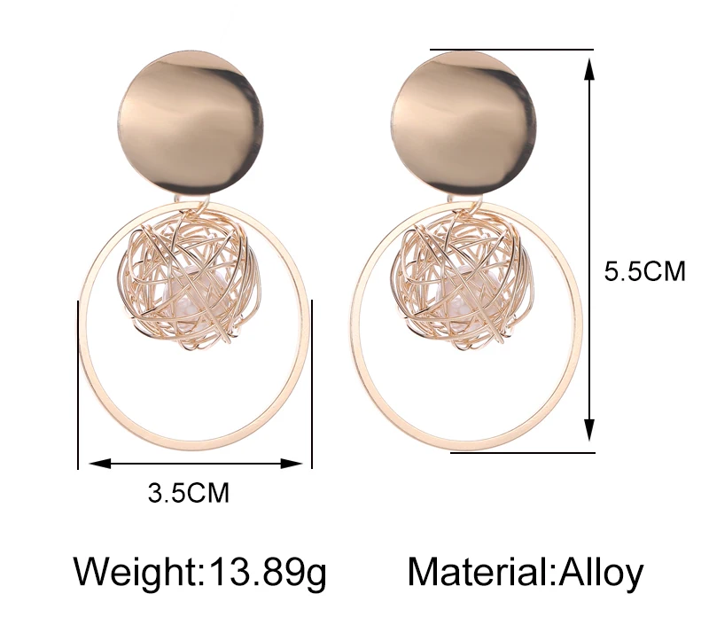 Женские круглые серьги-подвески из искусственного жемчуга с металлическим