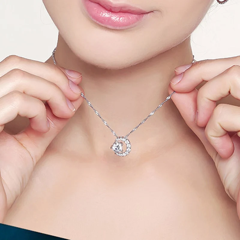 Fashion Simple Cresent Star &amp Moon Necklace Rhinestone Shiny Crystal Half Pendant For Women CZ Choker Jewelry | Украшения и