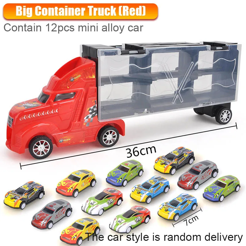 Red truck1 12 car 1/24 масштабный контейнер для хранения, грузовик, пластиковые транспортные средства, игрушки с литой под давлением мини-автомобиль, горячие Литые Автомобильные колеса, волшебные треки, машины для детей - Цвет: Red truck1 12 car