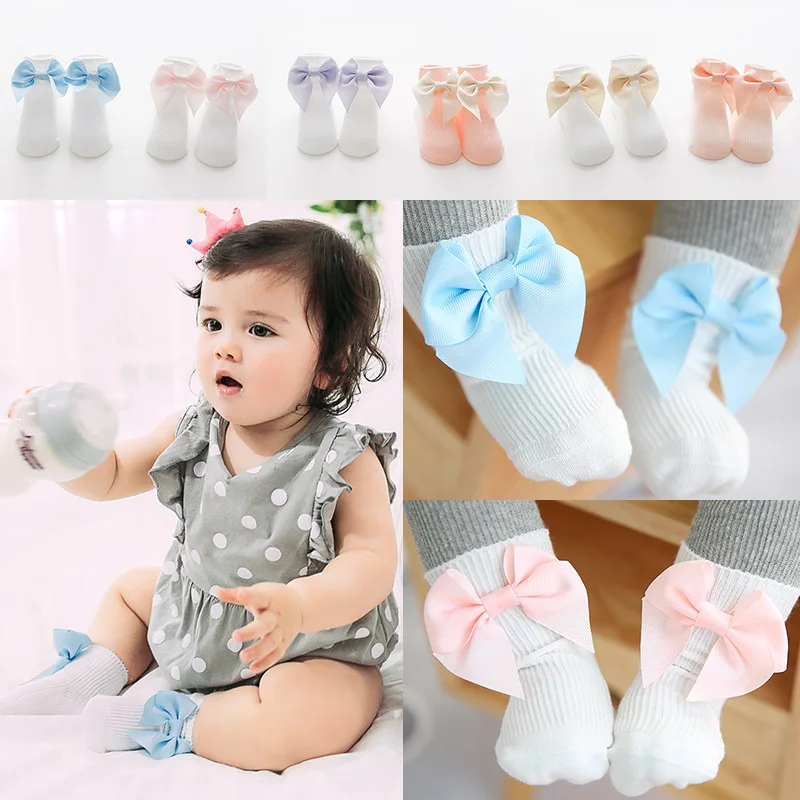 3 пары/партия Хлопковые носки для малышей осень-зима большой бант Узел малыш