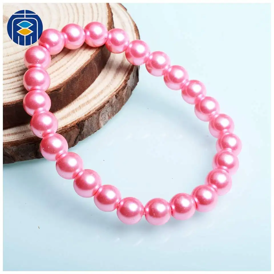 1.Pink JuleeCrystal 8 мм имитация браслет из искусственного жемчуга Мода Красочные оптом эластичный стрейч браслет из стеклянных бусин для женщин - Окраска металла: 1.Pink