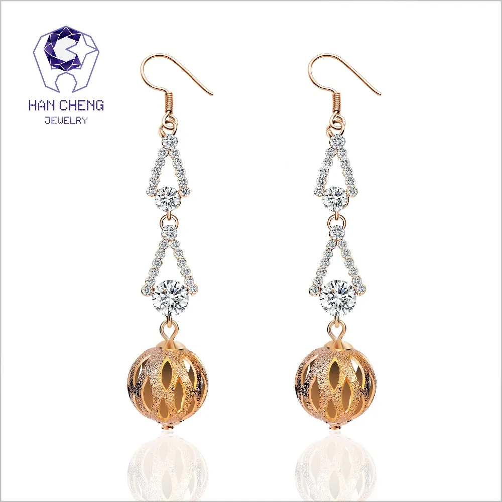 Новые модные висячие серьги HanCheng с золотым полым шариком длинным драгоценным