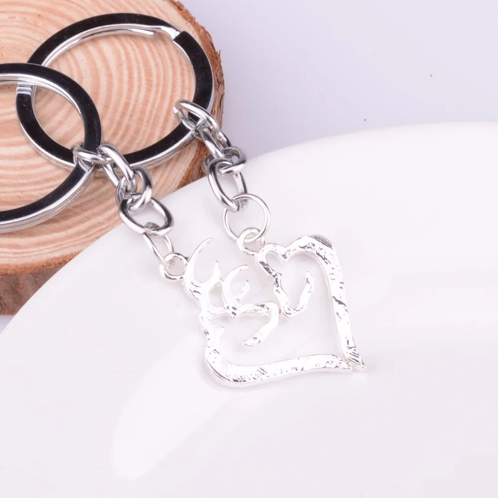 

Bespmosp 12PC/Lot Trendy Heart Love 2PC/Set Deer Animal Keyring Jewelry Keychain Charm Women Men Lovers Couples Key Chain Gifts