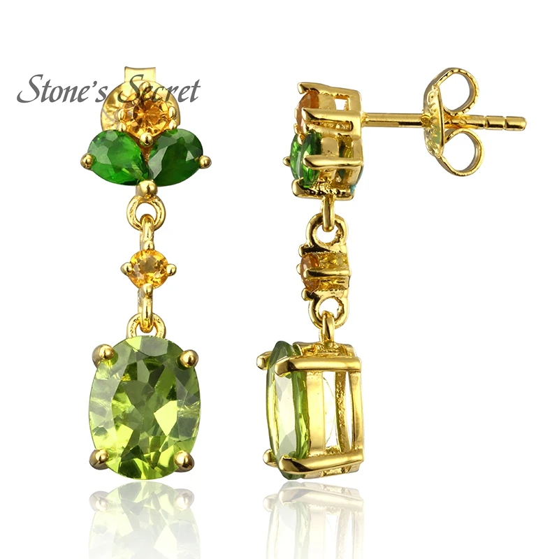 4.37ctw Manchurian Peridot желтые сапфировые диопсиды 18k золотые серьги из серебра|earring