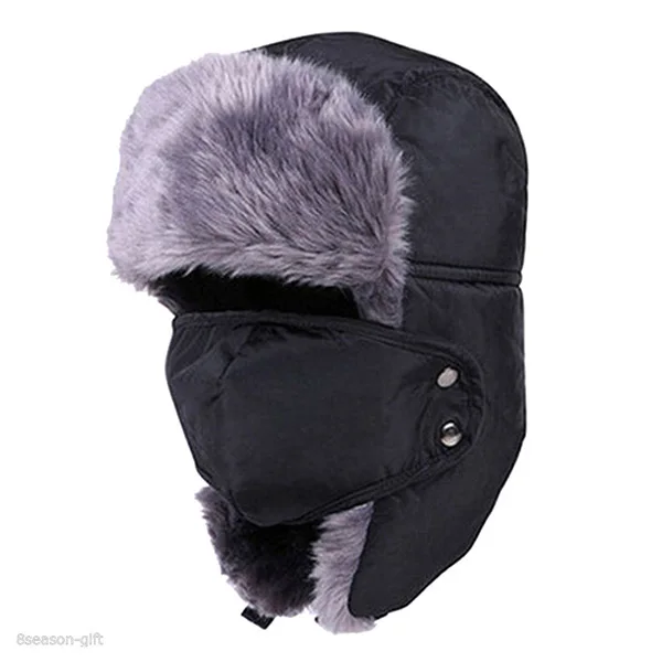 Для мужчин женщин Зима Ловец Авиатор Trooper Earflap Теплая Лыжная шапка с маской черный