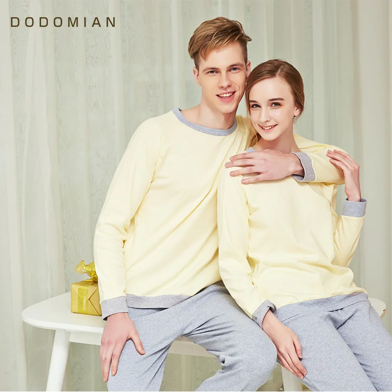 

DO DO MIAN Cotton Pajames Set for Couple Soft Patchwork Lover Sleep Suit 100% Cotton Sexy Home Clothing Shirts+Sleep Pants
