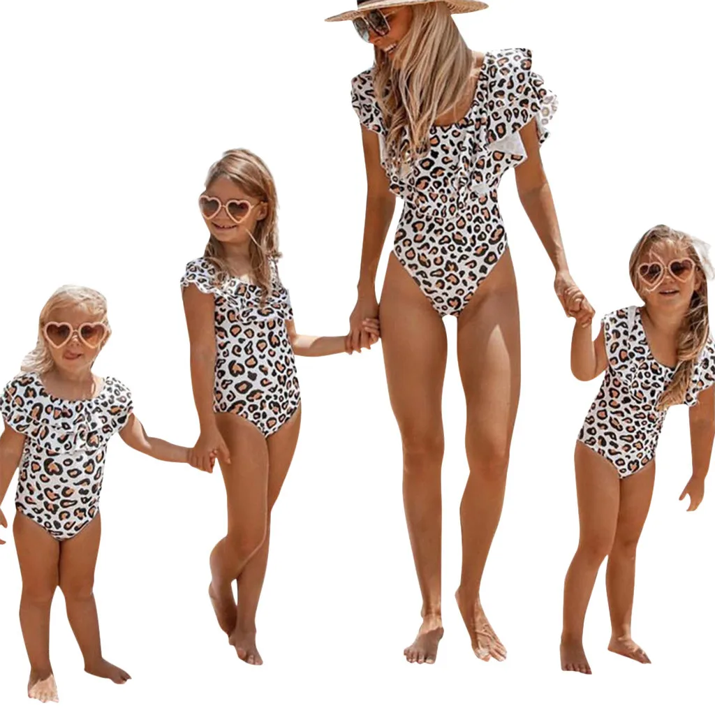 Mommy& Me женский бикини для ванной Леопардовый принт цельный купальник для мамы и дочки подходящие купальники# py30