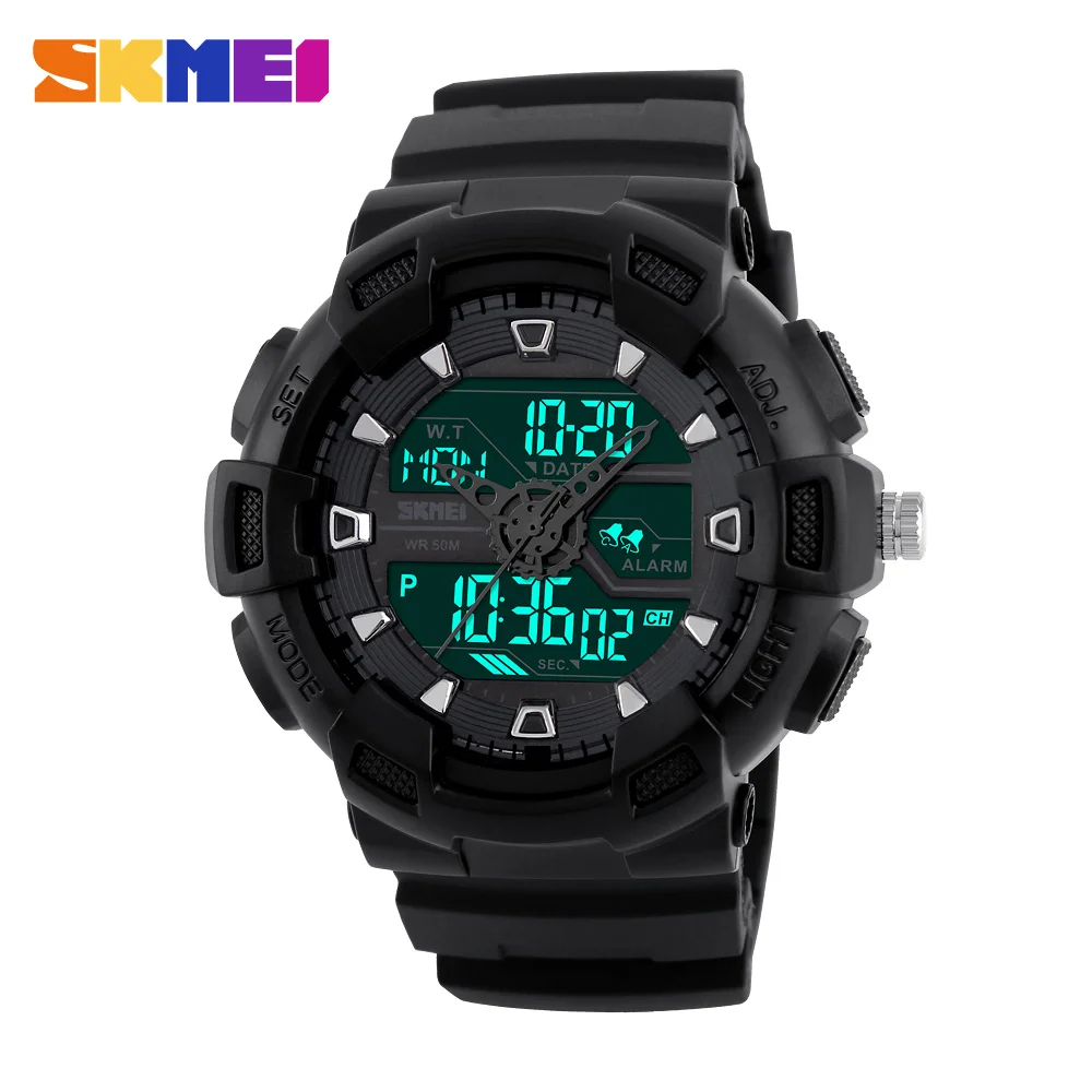 

Мужские спортивные часы SKMEI Shock, армейские водонепроницаемые цифровые часы с двойным временем